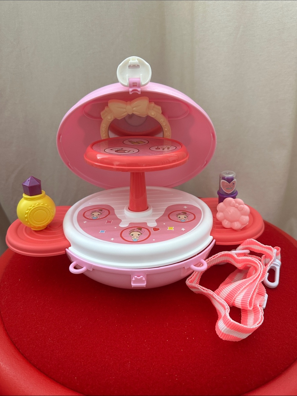 Pink Kids Makeup Playset Carry Case - Portable Pretend Beauty Set